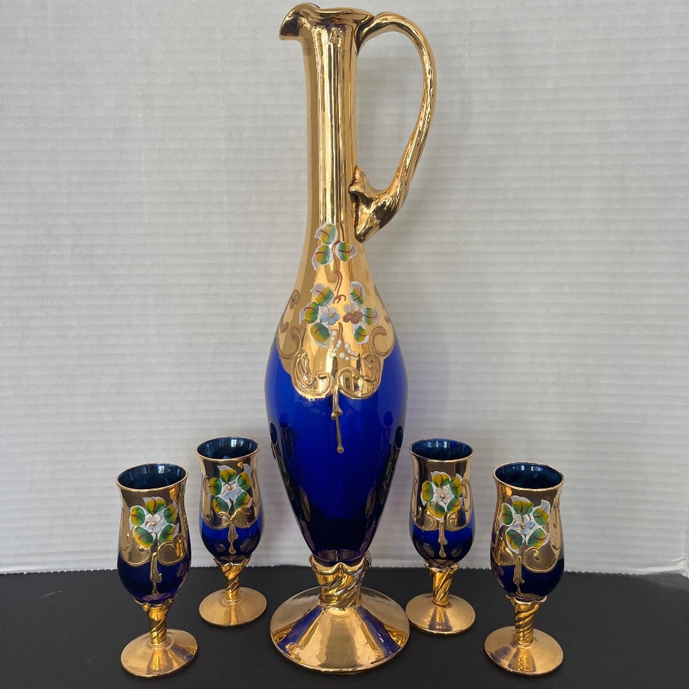 Vintage Ardalt Italy Bohemian Cobalt Blue Decanter Set